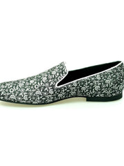 Load image into Gallery viewer, Doge (800PJ) - Men's Moccasin in Silver Florato Venetian Fabric with Silver Lurex Profiles Covered in Genuine Italian Leather