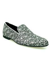 Load image into Gallery viewer, Doge (800PJ) - Men's Moccasin in Silver Florato Venetian Fabric with Silver Lurex Profiles Covered in Genuine Italian Leather