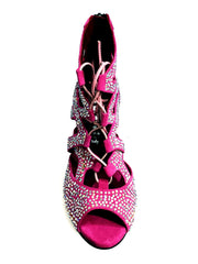 Load image into Gallery viewer, Olimpya Extra Plus - Sandalo a Tronchetto in Camoscio Fuxia con Swarovski Boreali e Tacco a Rocchetto