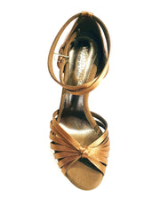 Carica immagine nella Galleria, Pepa (210/7L) - Scarpa da Ballo Basica da Donna con Nodino in Raso Seta Bronzo Tacco a Stiletto Laminato Oro Ramato con 7 Fascette Rivestite in Camoscio