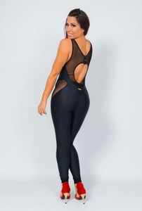 ANDREA Geneve (Black) - Jumpsuit in Microfibra Bielastica Traspirante Modellante Contenitiva Conteinment colore Nero Cuore