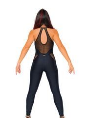 Carica immagine nella Galleria, TERESA Florence (Silver) - Jumpsuit Ciniglia Bielastica Nera Puntinato Glitter Argento Sopra Microfibra Traspirante Bielastica Modellante Contenitiva Containment sotto