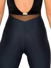 Carica immagine nella Galleria, TERESA Florence (Silver) - Jumpsuit Ciniglia Bielastica Nera Puntinato Glitter Argento Sopra Microfibra Traspirante Bielastica Modellante Contenitiva Containment sotto