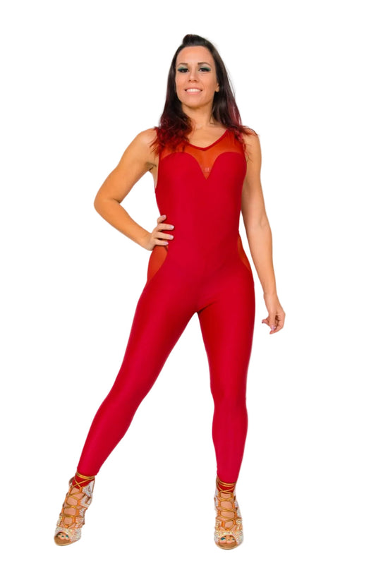 Completo jumpsuit bordò in microfibra elastica, modellante e traspirante, con dettaglio contenitivo, di Wish Dance Shop.