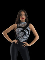 Carica immagine nella Galleria, DALIA /Sara SM (Rif.3195) - Jumpsuit in Microfibra Trasirante Leopardato Grigio Microfibra Traspirante Nera Conteiment