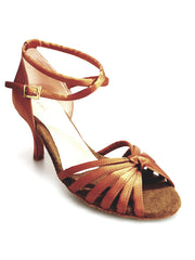 Carica immagine nella Galleria, Patty QB (28QB) - Scarpa da Ballo Basica da Donna in Raso Seta Bronzo Nodino con 6 Fascette e cinturino doppio sulla caviglia con Tacco a Spillo Largo