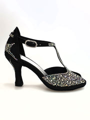 Carica immagine nella Galleria, MIRIAM Temptation Plus (L6) - Scarpa Da Donna in Raso Nero Con Swarovski Boreali e Tacco a Rocchetto