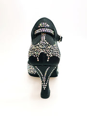 Carica immagine nella Galleria, MIRIAM Temptation Plus (L6) - Scarpa Da Donna in Raso Nero Con Swarovski Boreali e Tacco a Rocchetto