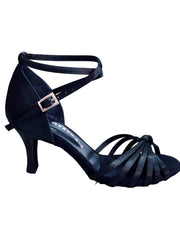 Load image into Gallery viewer, Patty QB (28QB) - Scarpa da Ballo Basica da Donna in Raso Nero Nodino con 6 Fascette e Cinturino Doppio sulla Caviglia Tacco Basso a Spillo Largo