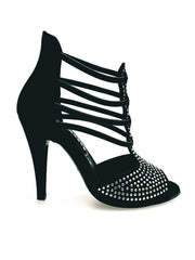 Load image into Gallery viewer, Hera Black (460) - Sandalo da Donna in Camoscio Nero con Borchiette Argento a Specchio Tacco a Spillo Largo Alto