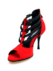 Carica immagine nella Galleria, Lussuria (779) - Scarpa da Donna in Camoscio Rosso Cinturini in Glitter Nero sottopiede Camoscio Rosso con Tacco Spillo Smaltato Nero