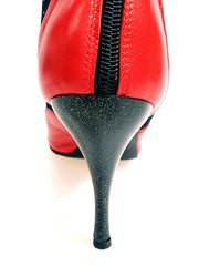 Load image into Gallery viewer, IRENE Red Black - Sandalo a Mezzo Stivaletto con Zip in Pelle Rossa e Pizzo con Paillettes boreali con Tacco a Spillo Smaltato Nero Glitterato