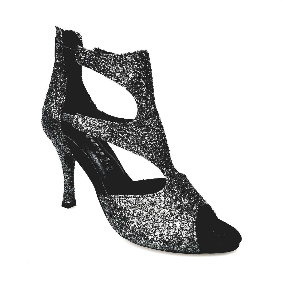 Sandalo da Donna in Kristal Carbon foderato in Pelle Tacco a Rocchettino sottile Squadrato Nina Kristall, vista frontale