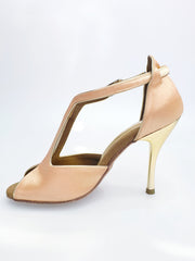 Carica immagine nella Galleria, ELIDE (401) - Scarpa da Donna in Raso Seta Carne con Tacco a Spillo Laminato Oro