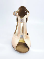 Carica immagine nella Galleria, ELIDE (401) - Scarpa da Donna in Raso Seta Carne con Tacco a Spillo Laminato Oro