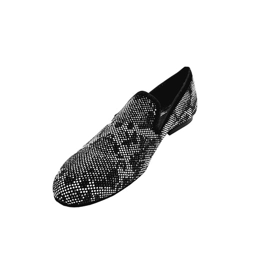 Mocassino uomo Viper Black Wish Dance Shop in camoscio nero con Swarovski bianchi e neri, suola in mini Microlight.