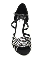 Load image into Gallery viewer, CAROLIN QC (Marea L14) - Woman's Shoe Bi-Flex Line in Black Satin Silk With Boreal Swarovski and Spool Heel / Slim Latin