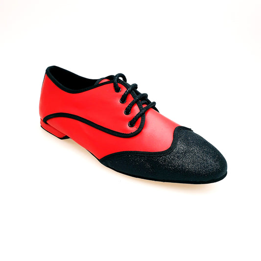Scarpa Jazz Plus Punta Glitter Nero restante Pelle Rossa profili cro nero Billie Red Devil Wish Dance, vista laterale