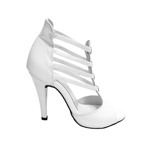 Sandalo donna Lilith (460) in pelle bianca, scarpa Wish Dance Shop con cinturino e suola in gomma.