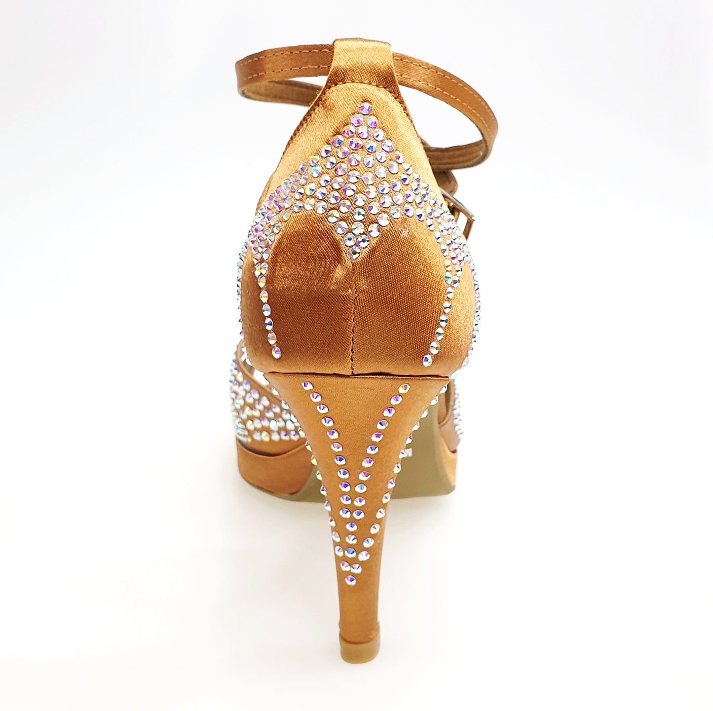 Scarpa da ballo Wish Dance Shop Butterfly LP2 in raso seta bronzo tan con Swarovski, tacco basso e plateau flessibile