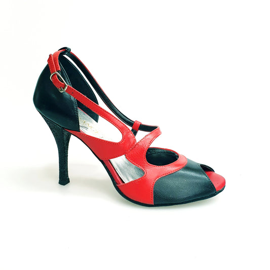 Scarpa da Donna in Pelle Nera e Pelle Rossa Malena 4400 Wish Dance, vista laterale
