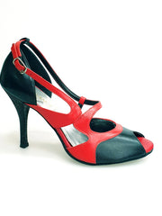 Load image into Gallery viewer, Scarpa da donna Malena 4400 in pelle nera e rossa, elegante e stilosa, con dettagli raffinati, perfetta per occasioni speciali.