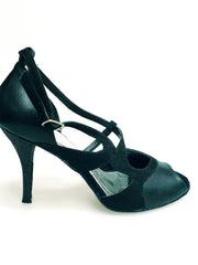 Carica immagine nella Galleria, Malena (4400) - Scarpa da Donna in Pelle Nera Camoscio Nero Tacco Glitter Nero