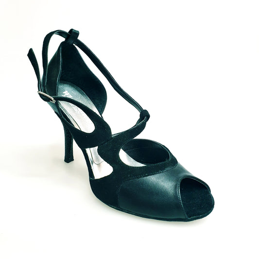 Scarpa da donna Wish Dance Shop Malena 4400 in pelle e camoscio nero con tacco glitter nero, elegante e comoda.