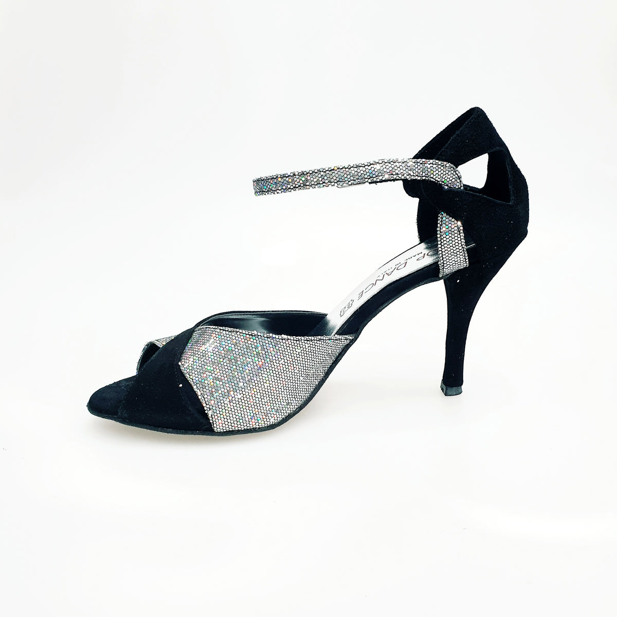 Scarpa da donna Wishdance Ely (4750) TPDA in camoscio nero con dettagli silver, vista frontale sul modello.