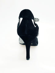 Cargar imagen en la Galería, Scarpa da donna Wishdance Ely (4750) TPDA in camoscio nero Boreale Silver, vista frontale con dettagli eleganti