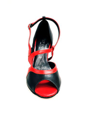 Load image into Gallery viewer, Scarpa da donna Wish Dance Shop Malena 4400 in pelle nera e rossa con tacco glitter nero, elegante e alla moda.