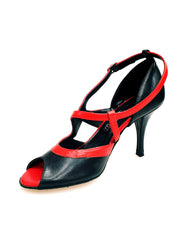 Load image into Gallery viewer, Scarpa da donna Wish Dance Shop Malena 4400 in pelle nera e rossa con tacco glitter nero, elegante e alla moda.