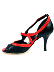 Load image into Gallery viewer, Scarpa da donna Malena (4400) Wish Dance Shop in pelle nera e rossa con tacco glitter nero, elegante e alla moda.