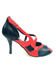Load image into Gallery viewer, Scarpa da donna Malena (4400) Wish Dance Shop in pelle nera e rossa con tacco glitter nero, elegante e alla moda