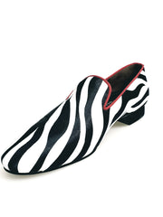 Carica immagine nella Galleria, Sebras / Zebra (MS20) - Mocassino in Raso seta Zebrato Profilo Rosso Forma Lunga