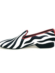 Carica immagine nella Galleria, Sebras / Zebra (MS20) - Mocassino in Raso seta Zebrato Profilo Rosso Forma Lunga