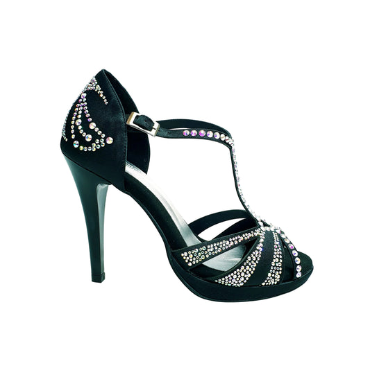TANIA Superb (accollata) L13P - Scarpa da Ballo in Raso Seta Nero Wish Dance (accollata), vista laterale