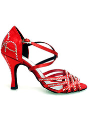 Carica immagine nella Galleria, CAROLIN QC (Marea L14) - Scarpa Da Donna Linea Bi-Flex in Raso Seta Rosso Con Swarovski Boreali e Tacco a Rocchetto/Slim Latino Alto