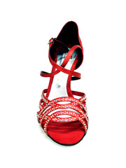 Carica immagine nella Galleria, CAROLIN QC (Marea L14) - Scarpa Da Donna Linea Bi-Flex in Raso Seta Rosso Con Swarovski Boreali e Tacco a Rocchetto/Slim Latino Alto