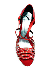 Carica immagine nella Galleria, CAROLIN QC (Marea L14) - Scarpa Da Donna Linea Bi-Flex in Raso Seta Rosso Con Swarovski Boreali e Tacco a Rocchetto/Slim Latino Alto