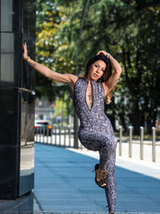 Load image into Gallery viewer, ALESSIA Python Zip (Denise) - Jumpsuit in Breathable Microfibre Bielastic Shaping Containment Python Design Gray