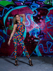 Carica immagine nella Galleria, DENISE Fantasy Zip - Jumpsuit in Microfibra Traspirante Bielastica Modellante Contenitivo containment Fantasia Picasso multicolor