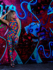 Carica immagine nella Galleria, DENISE Fantasy Zip - Jumpsuit in Microfibra Traspirante Bielastica Modellante Contenitivo containment Fantasia Picasso multicolor