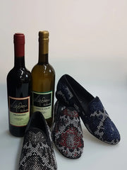 Carica immagine nella Galleria, Viper Black (800PW) - Mocassino da Uomo in Camoscio Nero con Swarovski Bianchi e Neri Fondo Gomma Wishdance