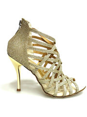 Carica immagine nella Galleria, Sandalo donna Intrigo 780 Wish Dance Shop in glitter platino con tacco a spillo laminato oro platino, elegante e brillante