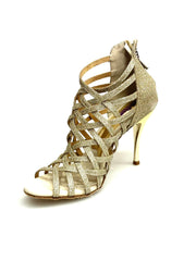 Carica immagine nella Galleria, Sandalo donna Intrigo 780 Wish Dance Shop in glitter platino con tacco a spillo laminato oro platino, dettaglio elegante e brillante.