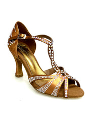 Carica immagine nella Galleria, CAMILA Superb (accollata) L13 - Scarpa da Ballo in Raso Seta Bronzo con Swarovski Boreali e Tacco a Rocchetto