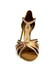 Carica immagine nella Galleria, CAMILA Superb (accollata) L13 - Scarpa da Ballo in Raso Seta Bronzo con Swarovski Boreali e Tacco a Rocchetto