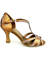 Carica immagine nella Galleria, CAMILA Superb (accollata) L13 - Scarpa da Ballo in Raso Seta Bronzo con Swarovski Boreali e Tacco a Rocchetto