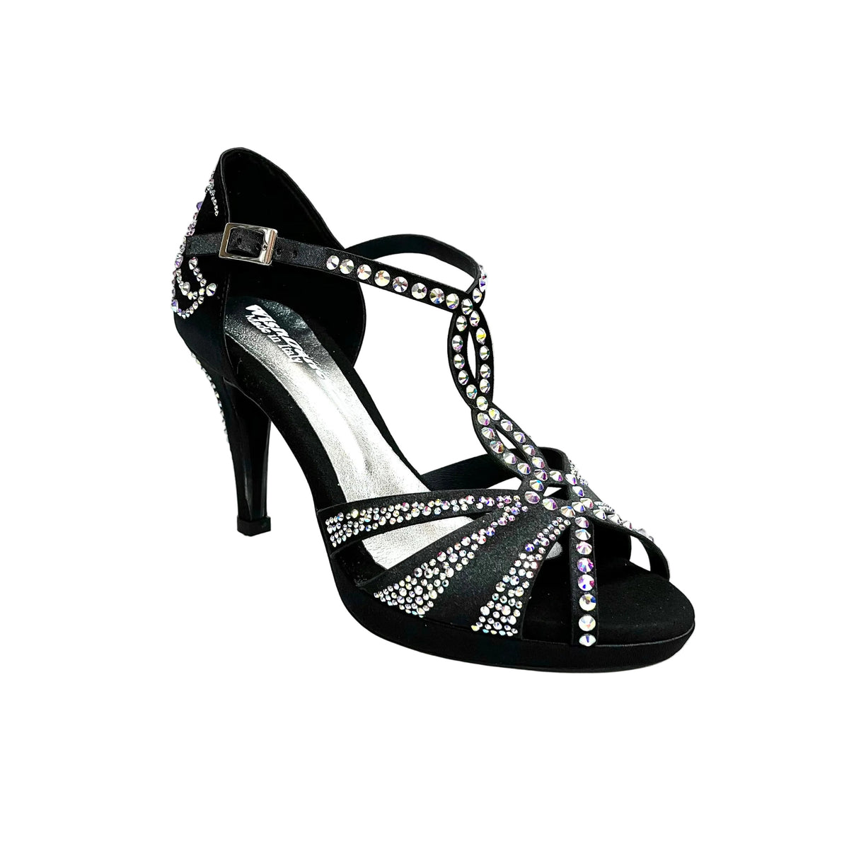 TANIA Superb (accollata) L13P - Scarpa da Ballo in Raso Seta Nero Wish Dance, vista frontale